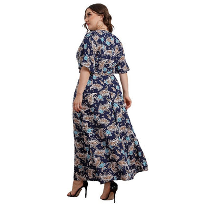 Robe imprimée à manches courtes pour femmes de grande taille