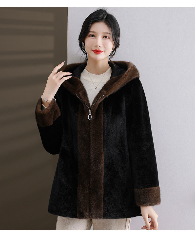 Mom Winter Mink Fur Hooded Coat