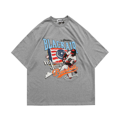 Camiseta holgada con estampado vintage de béisbol de manga corta desgastada lavada