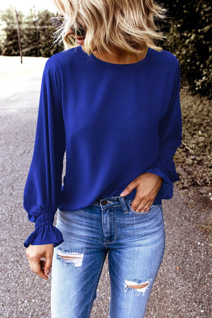 Round Neck Flounce Sleeve Top