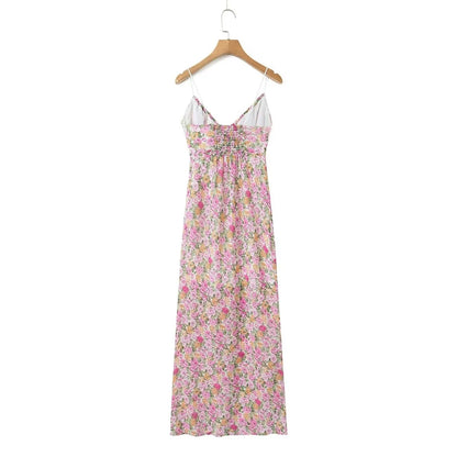 Vestido lencero floral de encaje con cuello en V Blogger Ins europeo y americano