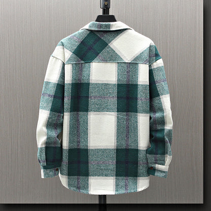 Men's Fashion Plaid Woolen Thicken Loose Simple Men's Large Size Shirt