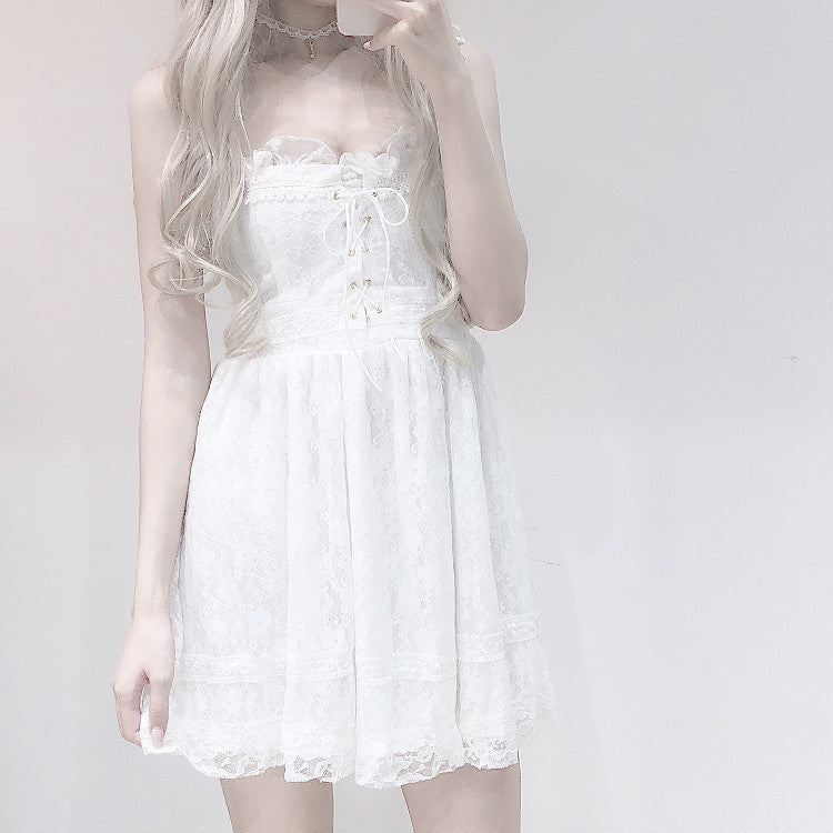 White lace bow tie dress