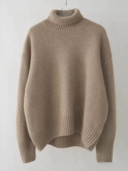 Women's Minimalist Turtleneck Wool Thick Loose Idle Style Knitted Bottoming Sweater