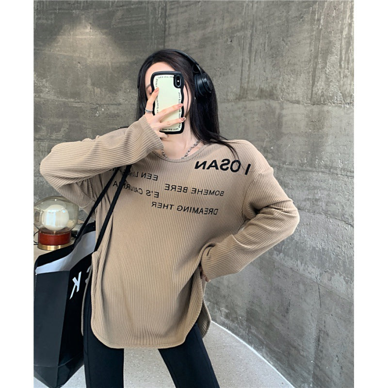 Long Sleeve T-shirt Versatile Side Split Undercoat