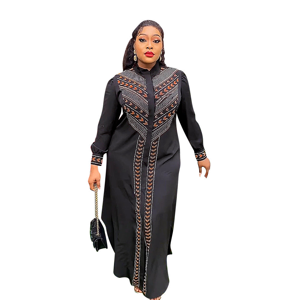 Robe noire en strass pour femmes, Cardigan perlé africain, Robe de grande taille