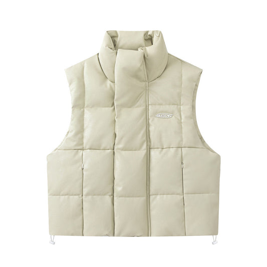 Loose Zip Stand Collar Sleeveless Leather Vest