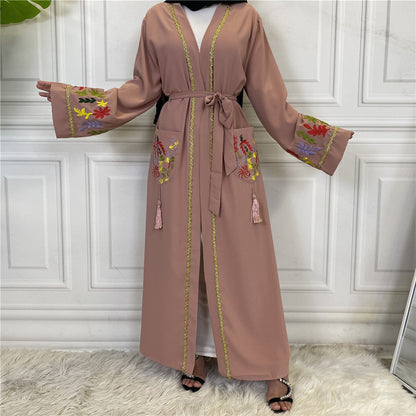 Fashionable Embroidered Cardigan Lace Up Women's Robe