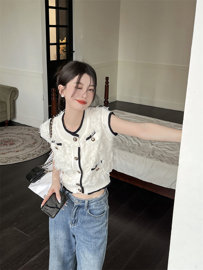 Romantic Su Short Sleeve Cardigan Vest Short Style