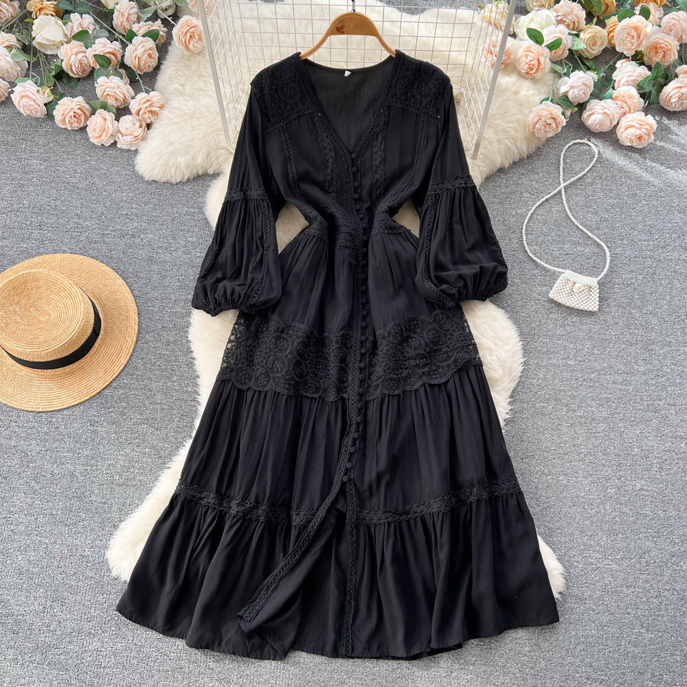 Puff Sleeve Gentle Waist Slimming Court Style Dress