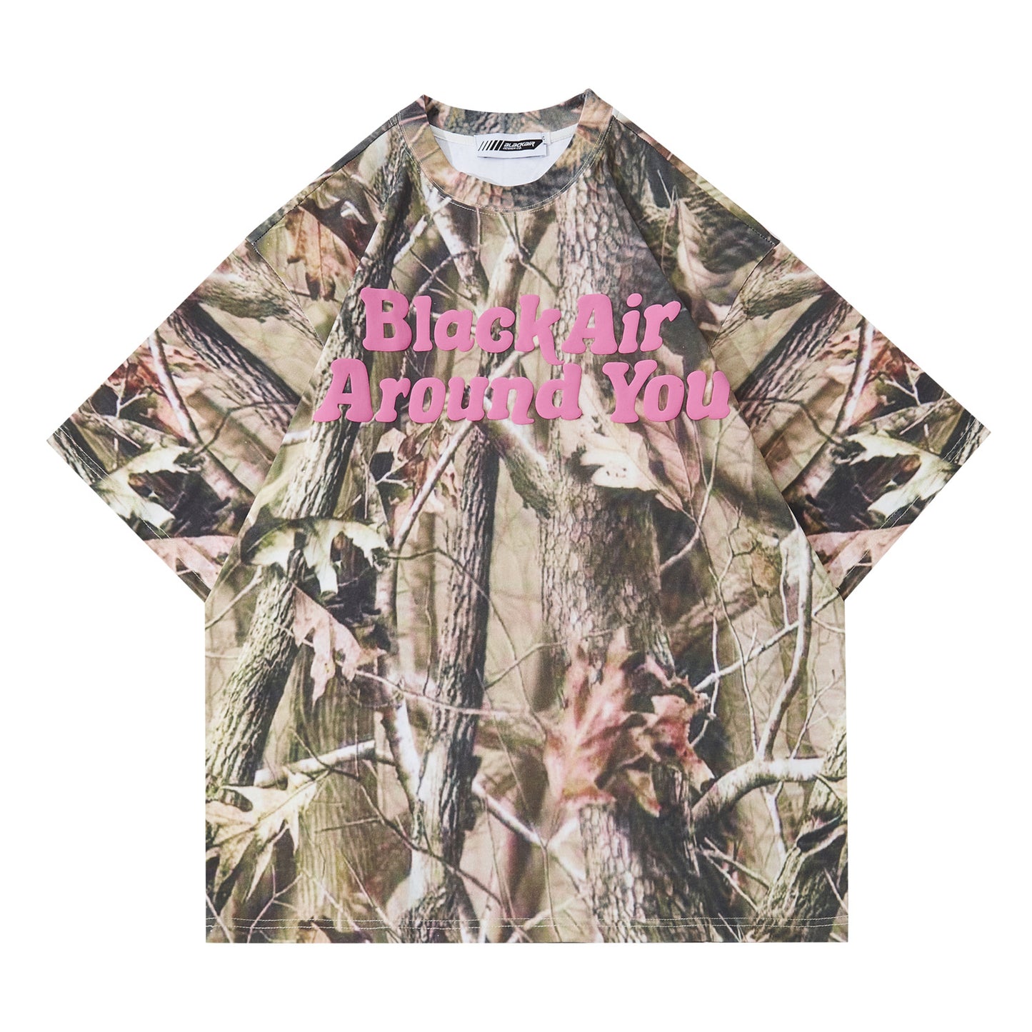 Letter Foamed Print True Leaf Camo Digital Loose Short Sleeve