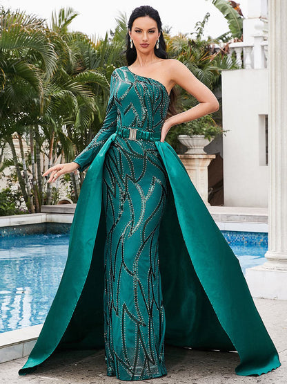 Vestido de banquete rojo con cintura media y color liso con lentejuelas para mujer