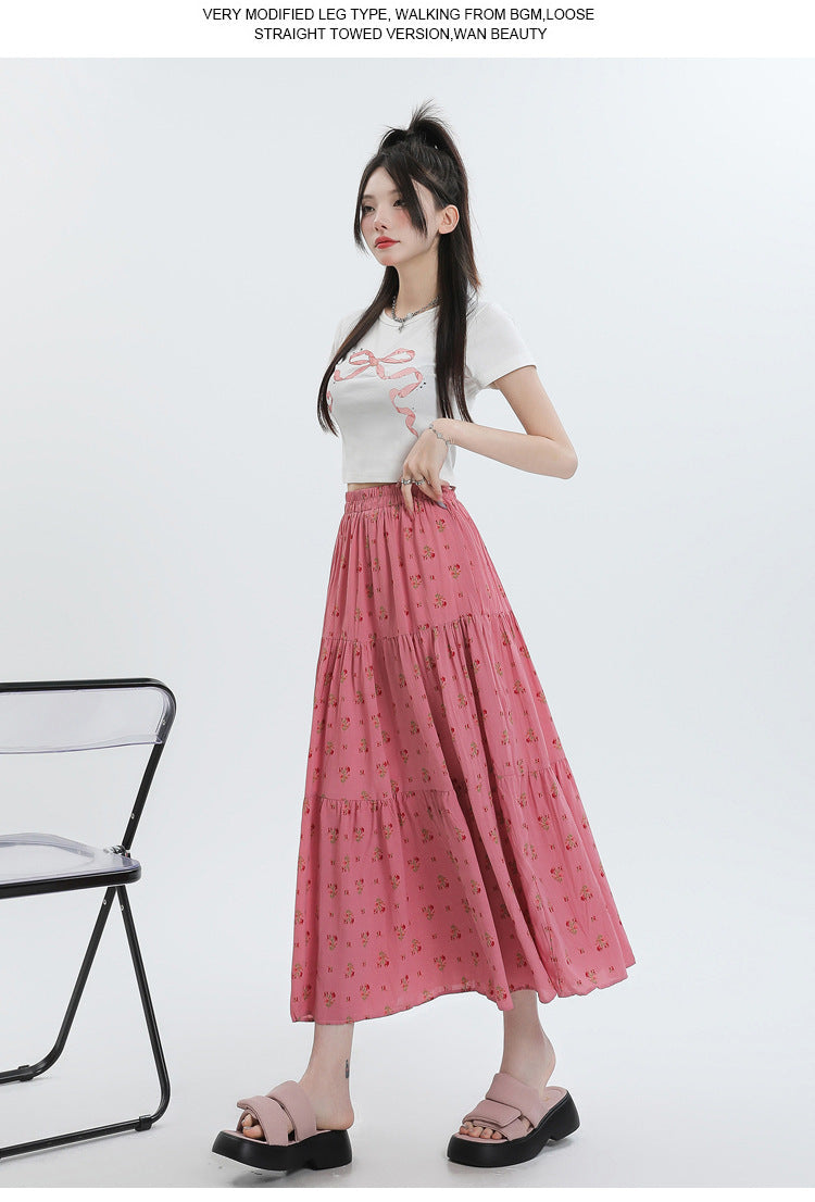 Chiffon Floral Long Dress High Waist Umbrella Skirt A- Line Skirt