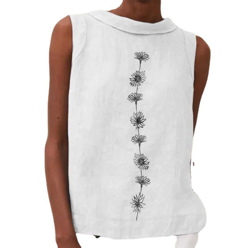 Camiseta sin mangas con cuello redondo y estampado nuevo de verano para mujer