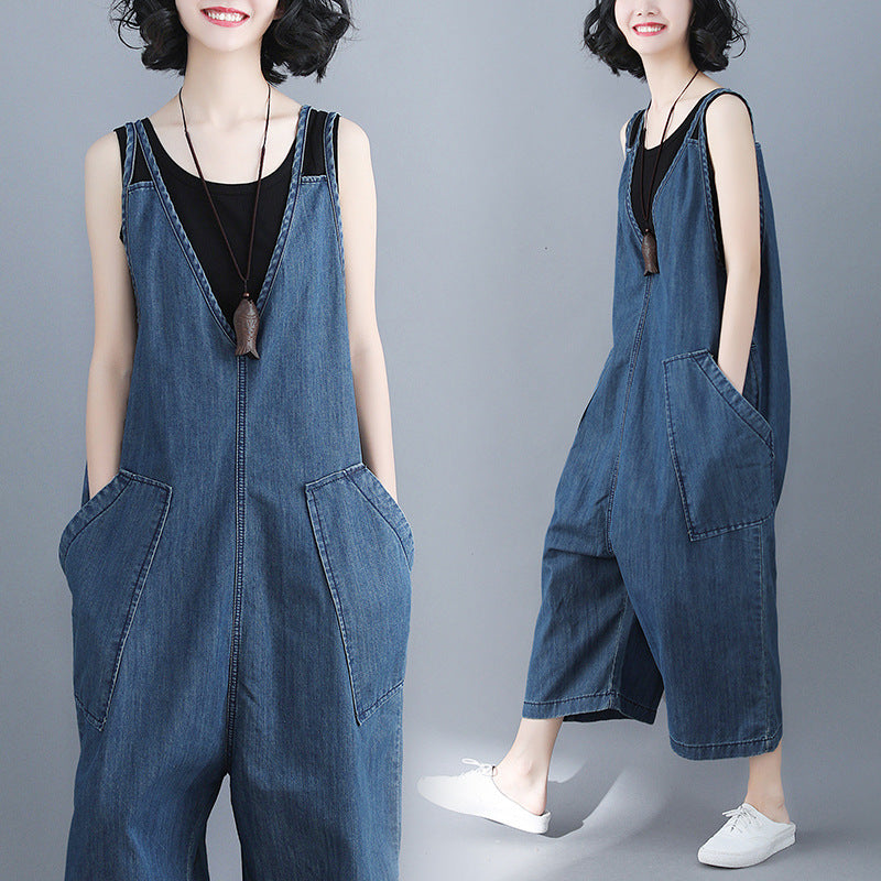 Women's Spring New Loose Large Size Casual Denim Overalls