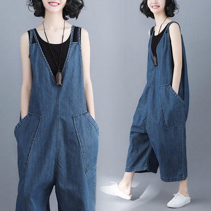 Women's Spring New Loose Large Size Casual Denim Overalls