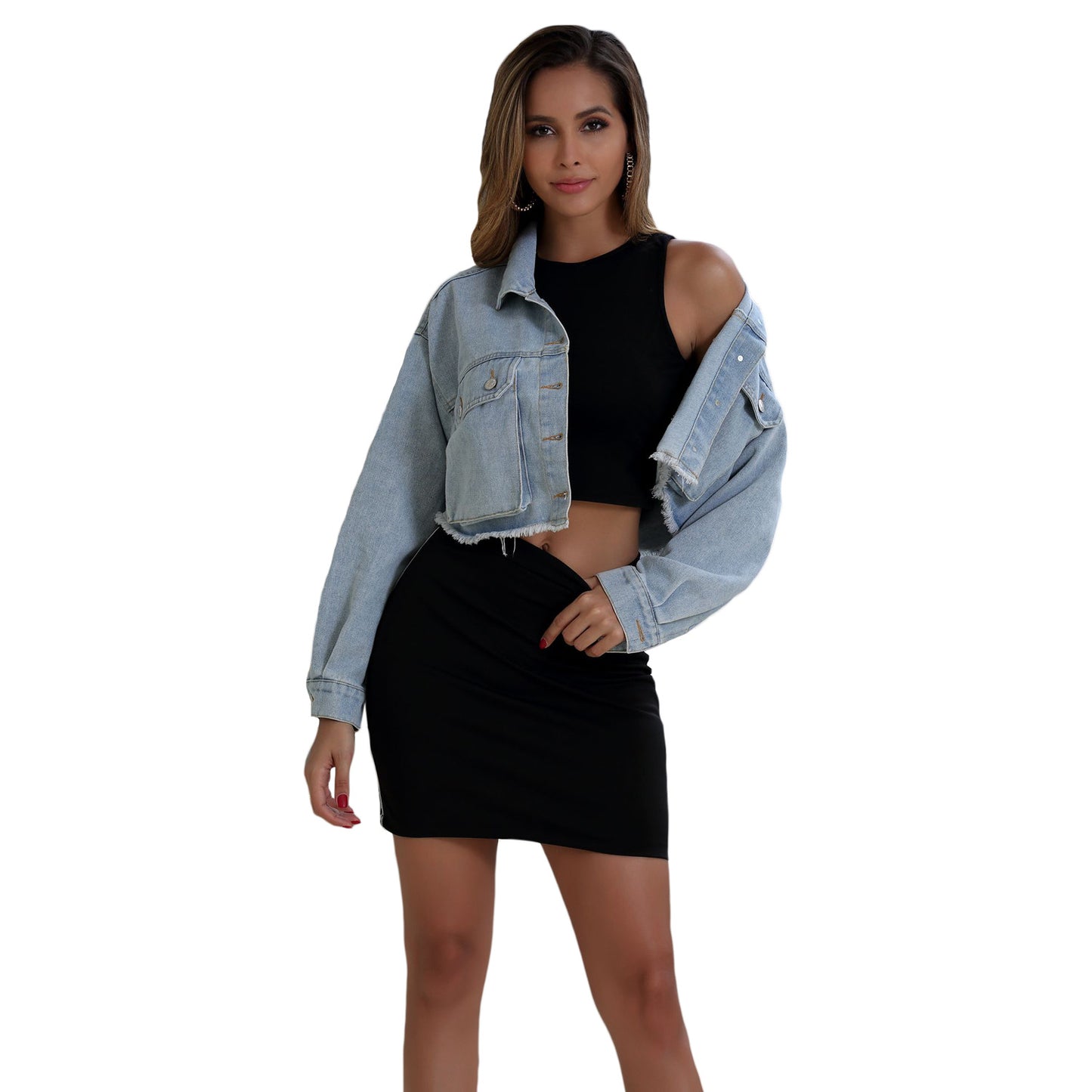 Denim Jean court bleu pour femme