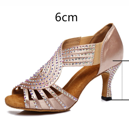 Latin Dance Shoes Hot Color Diamond Bright High Heel Soft Bottom