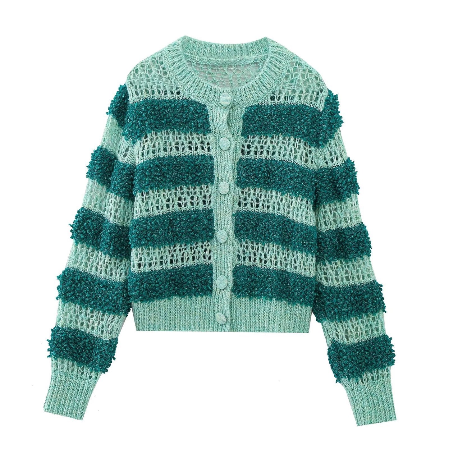 New European And American Style Striped Stitching Loose Sweater Cardigan For Women