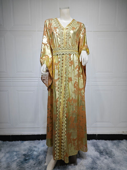 Muslim Chiffon Bronzing Robe Containing Belt Dress