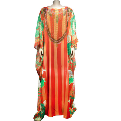 African Large Swing Chiffon Large Robe Hot Drilling Digital Printing With Inner Skirt