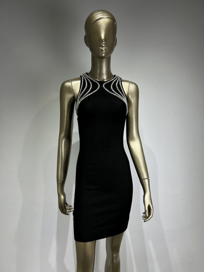 Women's Round Neck Sleeveless Drill Chain Tight Dress