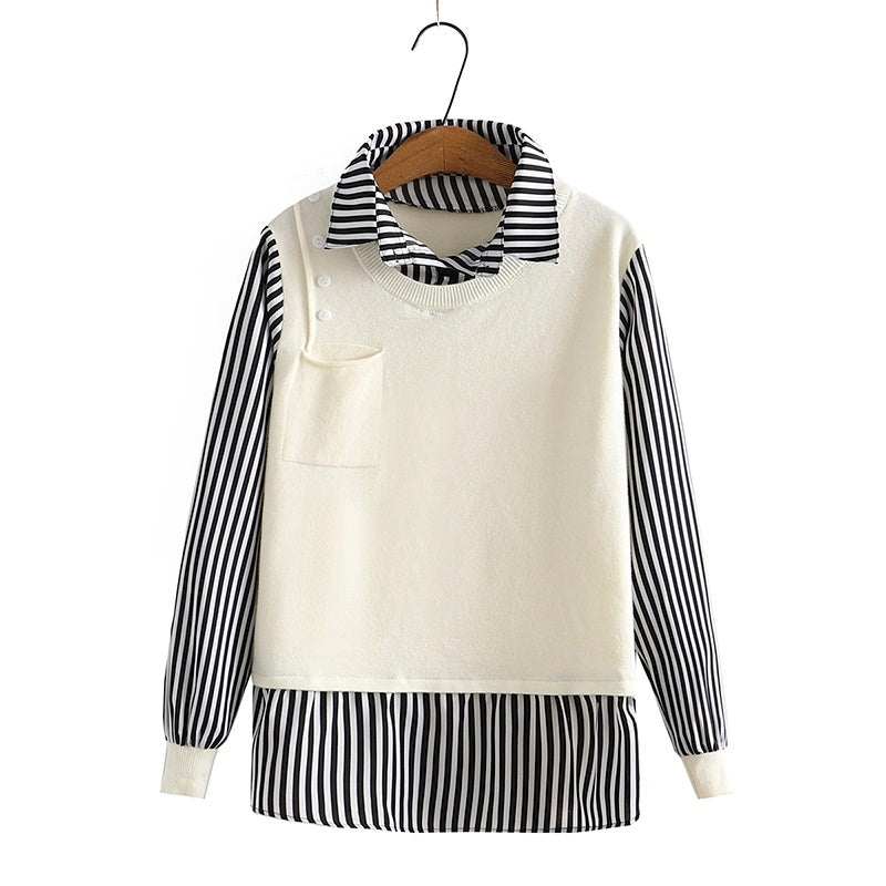 Western Style Slightly Fat Plus Fat Plus Size Women's Thin Striped Shirt