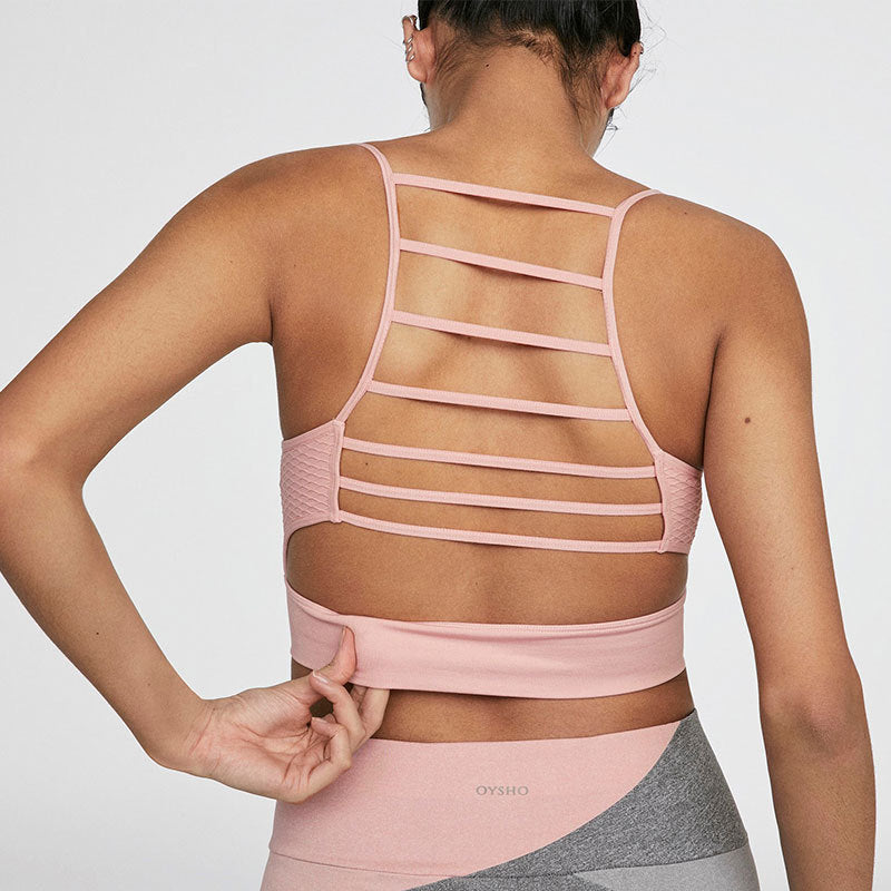 Open-back striped sports bra