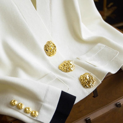 Light Luxury High-grade Knitted Cardigan Golden Buckle V-neck Coat