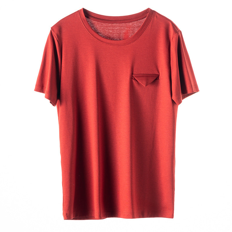 Camiseta de algodón de seda para mujer, diseño triangular holgado y moderno