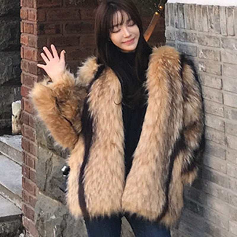 Artificial Fox Fur Marbled Fur Coat