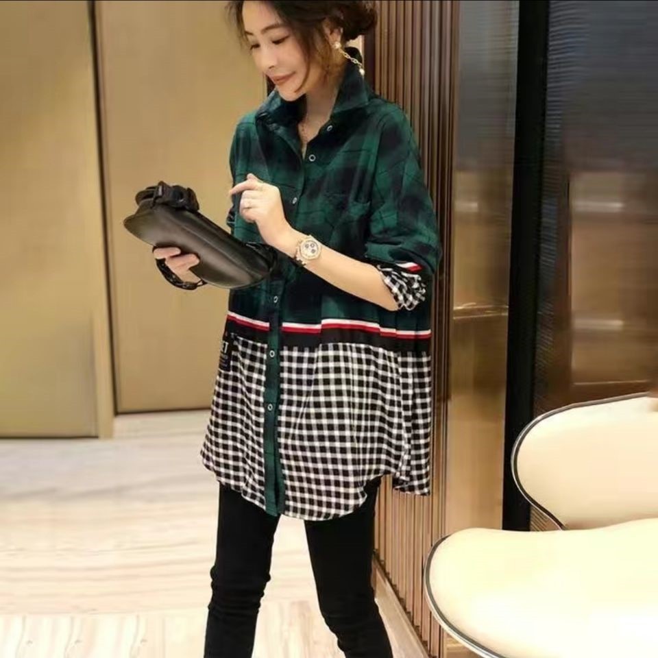 Stitching Plaid Shirt Women Fake Two-piece Tops Tide Western Style