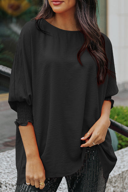 Black Plain Batwing Sleeve Business Casual Blouse for Women