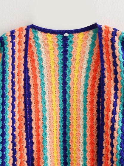 Otoño nuevo Rainbow Bar Cardigan manga larga ancho Songou Meibo suéter abrigo