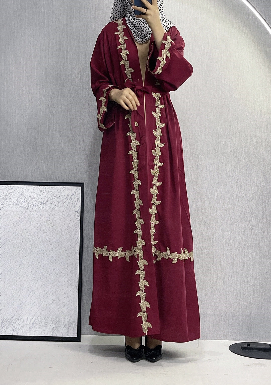 Robe longue pour femmes, robe Cardigan en dentelle brodée de dubaï