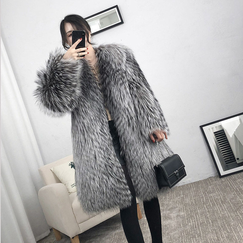 Mid-length Fox Fur Faux Fur Coat Women's Warm Leisure Overcoat