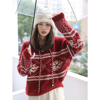 100 Pure Wool Sweater Thicken Lazy Style Base Hooded Sweater