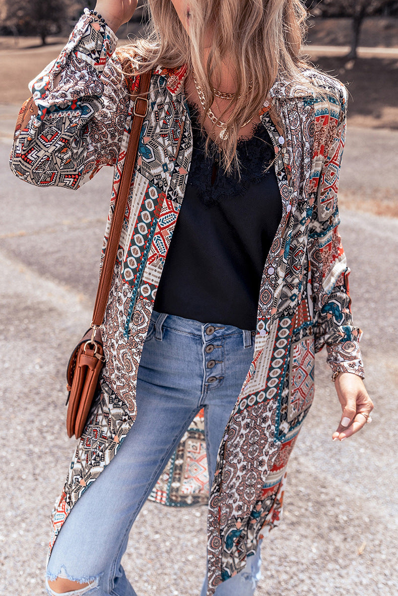 Printed Beach Cardigan Long Sleeve Top