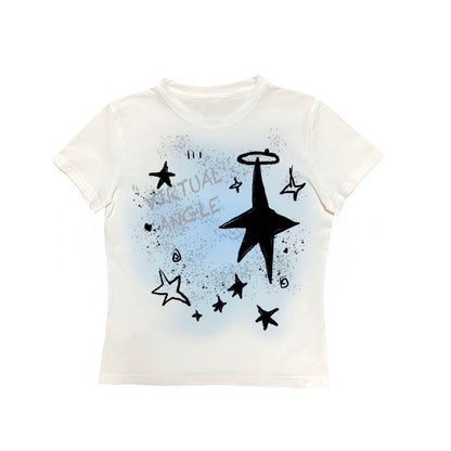 Original Basic Hand-painted Star White T-shirt