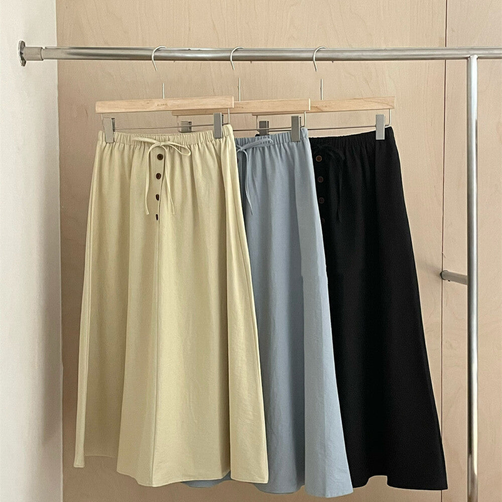 Women's Fashion Washed Cotton Casual All-matching Drawstring Skirt