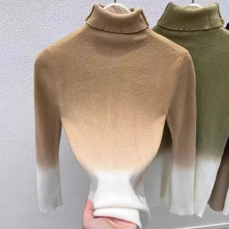 Pull en laine à col roulé de couleur dégradée pour femme, haut français