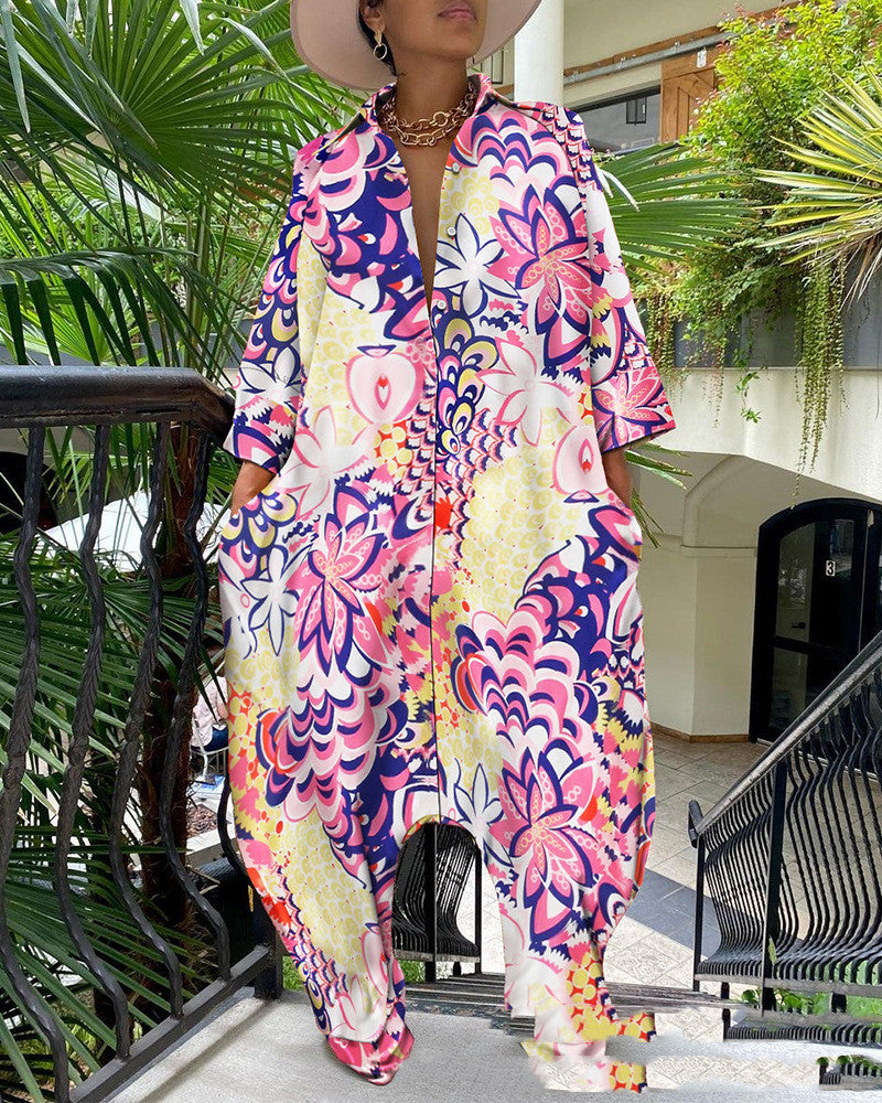 Multicolor Loose Jumpsuit - Non-Located Print