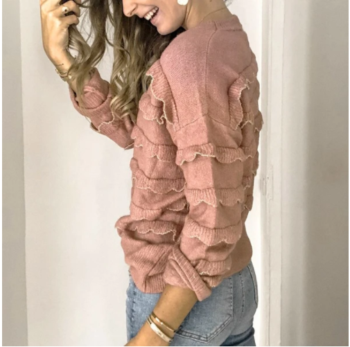 Pull décontracté à col rond de couleur contrastée pour femme