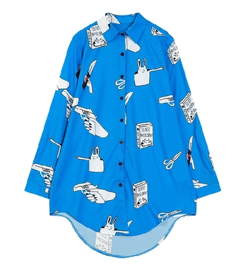 New Harajuku style English cartoon pistol loose long sleeve long shirt women