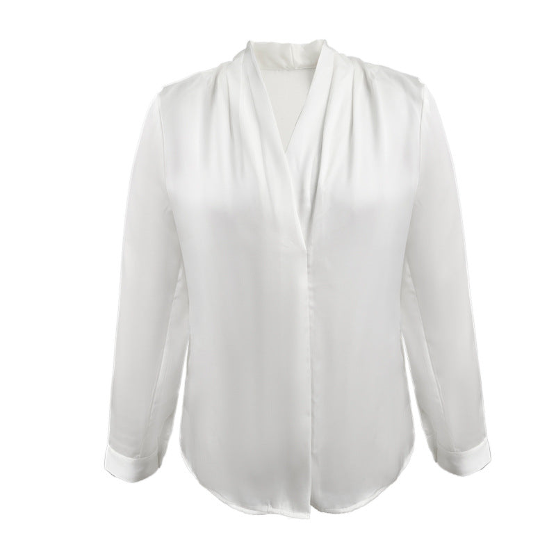 Professional Style White Collar Temperament Shirt Women's Solid Color V-neck Shirt Top