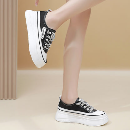 Leather White Shoes All-match Thick Bottom Transparent Net Casual Pumps