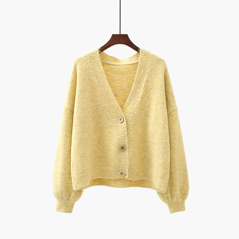 Pull cardigan col V manches lanternes