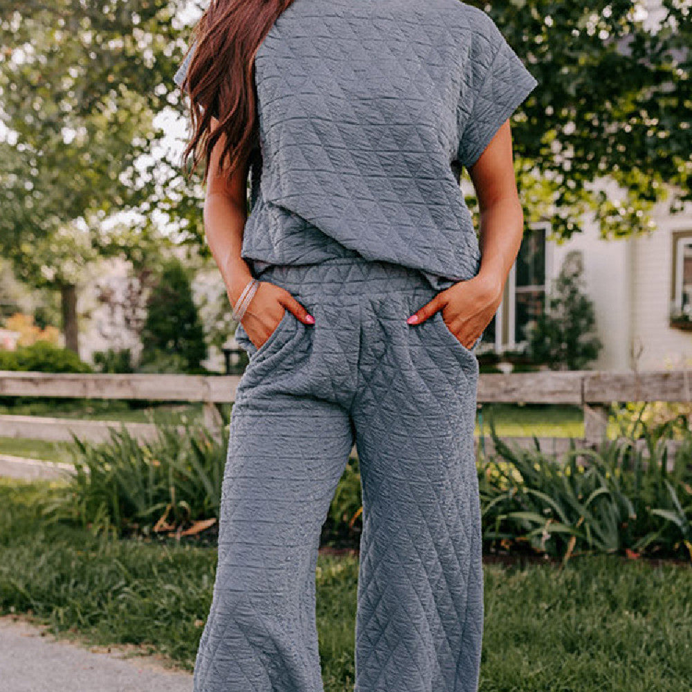 Short-sleeved Wide-leg Pants Casual Suit