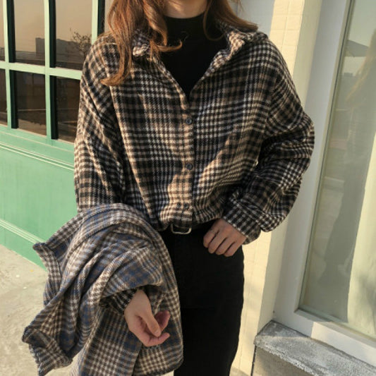 All-match loose design niche plaid shirt