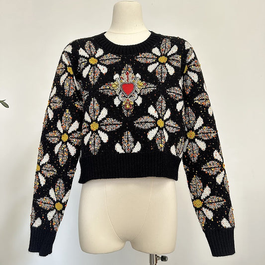 Women's Round Neck All-matching Diamond Sweater